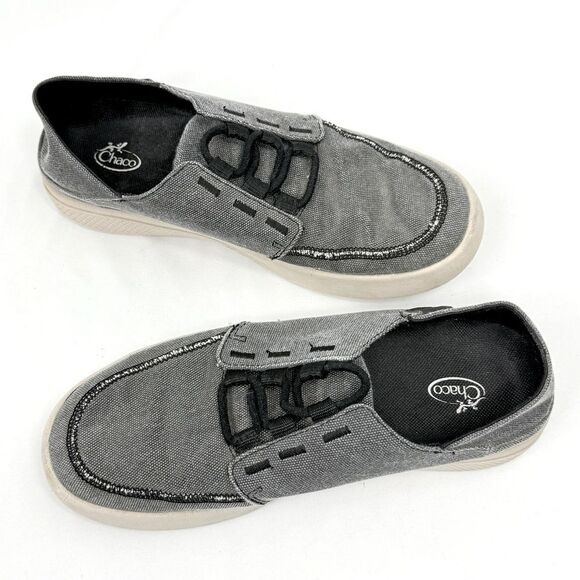 Chaco Ojai 3Eye Black Gray Slip On Canvas Fold Heel Deck Loafer - Picture 5 of 14
